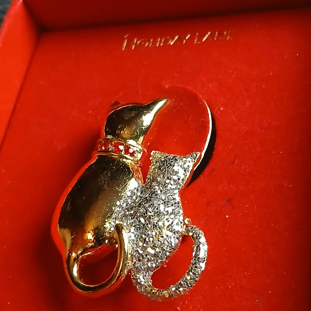 Macy's Holiday Lane Gold and Silver Cat Brooch